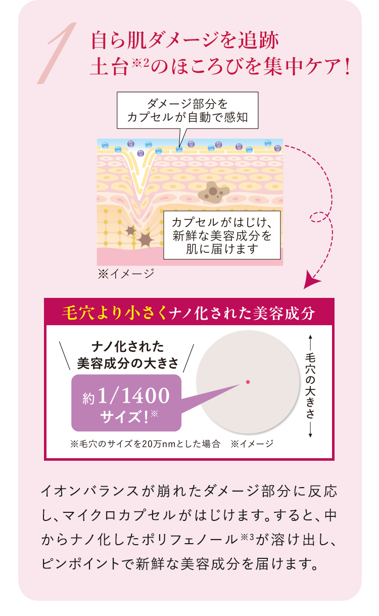 1 自ら肌ダメージを追跡 土台※2のほころびを集中ケア！