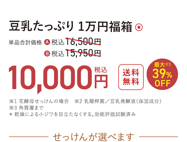 豆乳たっぷり 1万円福箱 送料無料 最大39%OFF 単品合計価格 税込16,500円 / 税込15,950円 → 税込10,000円〈おひとり様3セットまで〉