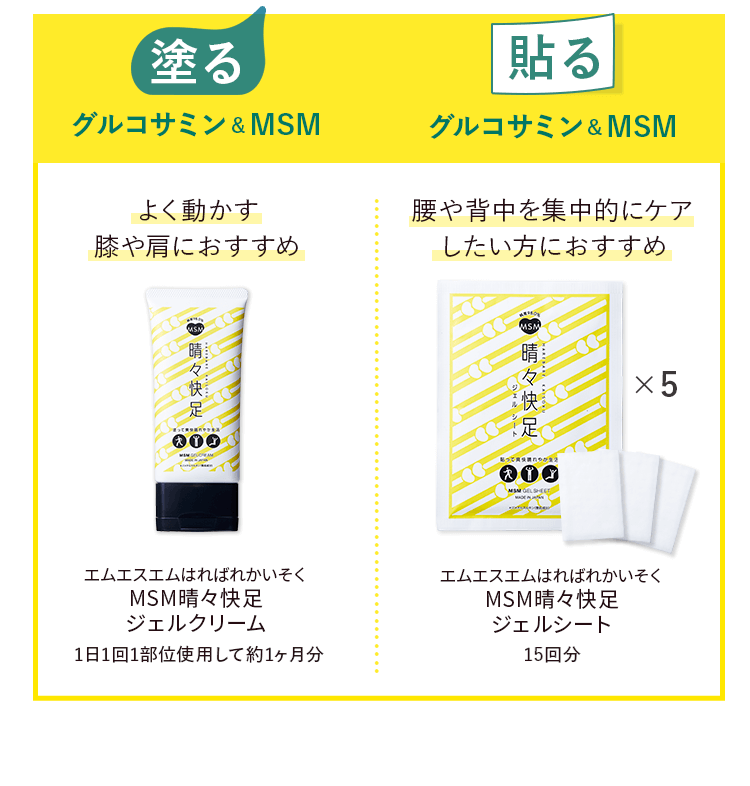 【塗る】グルコサミン&MSM 定期価格1,980円(税込) 【貼る】グルコサミン&MSM 定期価格1,980円(税込)